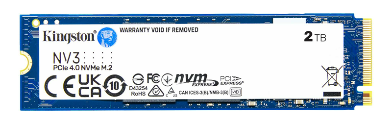 Твердотельный накопитель Kingston SSD 2TB NV3 M.2 2280 NVMe Gen4x4 R6000/W5000MB/s MTBF 2M 640TBW Retail 1 year арт. SNV3S/2000G