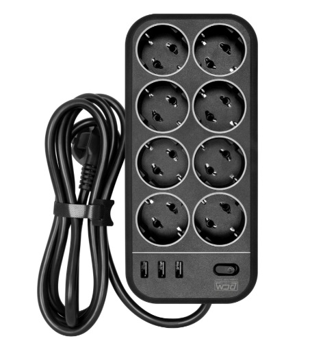Powercom сетевой фильтр, 3 метра, 8 розеток, 3xUSB, 16А/4кВт, cечение провода: 3х1,5мм2, цвет черный, 1 год гарантии (1928707) (незначительное повреждение коробки) арт. SP-08 USB03AB 3,0 M-NC1