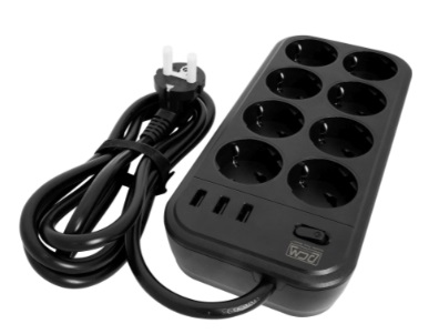 Powercom сетевой фильтр, 3 метра, 8 розеток, 3xUSB, 16А/4кВт, cечение провода: 3х1,5мм2, цвет черный, 1 год гарантии (1928707) (незначительное повреждение коробки) арт. SP-08 USB03AB 3,0 M-NC1