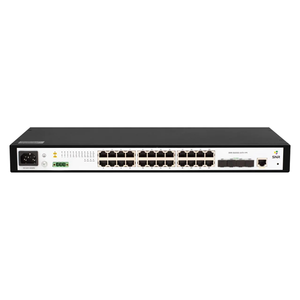 SNR Управляемый коммутатор уровня 2+, 24 порта 10/100/1000Base-T, 4 порта 1/10G SFP+, встроенный БП ~220V AC, разъем для АКБ 12V с возможностью заряда арт. SNR-S5210G-24TX-UPS