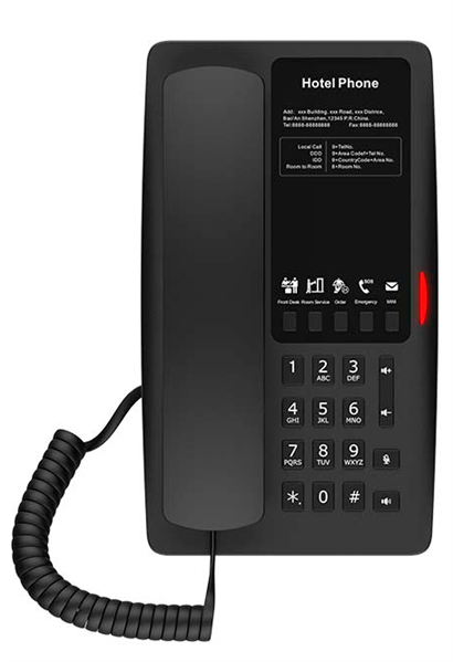 Отельный SIP-Телефон Fanvil H4W, 2 SIP-акк., POE, БП в комп., 1x100 Mbps, Wi-Fi 6, Чёрный, 5 прог. клав.