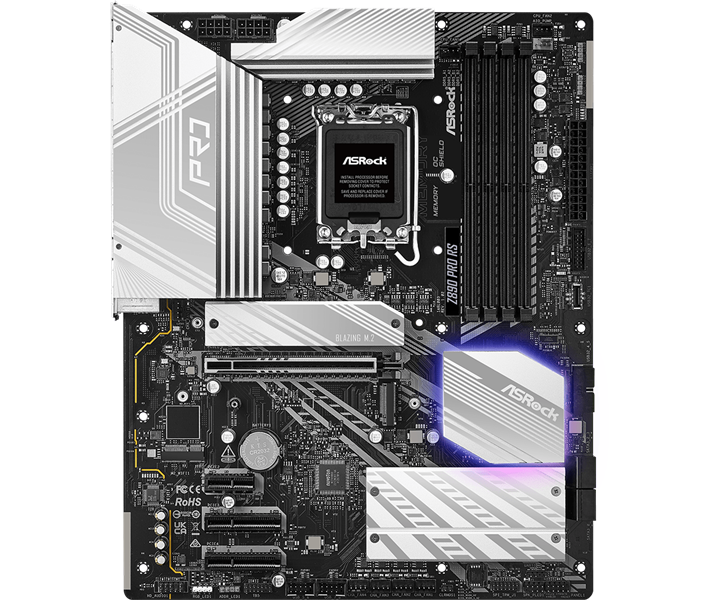 ASROCK Z890 PRO RS, LGA1851, Z890, 4*DDR5, 4*SATA, 4*M.2, 3*USB 3.2, 4*USB 2.0, 2*Type-C, 1*PCIx16, 2*PCIx4, 1*M.2 (Key E), HDMI+DP, ATX