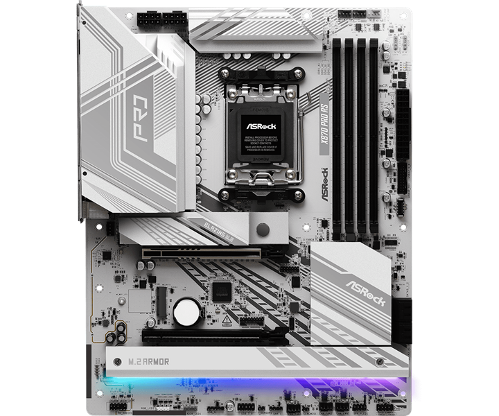 Материнская плата ASROCK X870 PRO RS, AM5, X870, 4*DDR5, 4*SATA, 3*M.2, 6*USB 2.0, 4*USB 3.2, Type-C, 2*PCIx16, 1*M.2 (Key E), HDMI, ATX