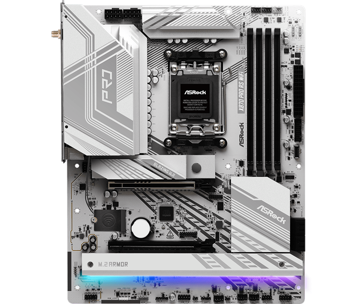 Материнская плата ASROCK X870 PRO RS WIFI, AM5, X870, 4*DDR5, 4*SATA, 3*M.2, 6*USB 2.0, 4*USB 3.2, Type-C, 2*PCIx16, 1*M.2 (Key E), HDMI, ATX