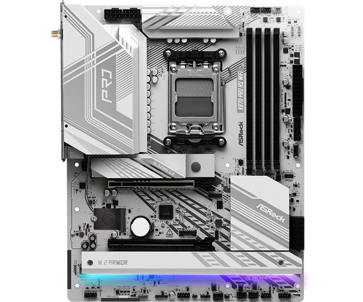 Материнская плата ASROCK X870 PRO RS WIFI, AM5, X870, 4*DDR5, 4*SATA, 3*M.2, 6*USB 2.0, 4*USB 3.2, Type-C, 2*PCIx16, 1*M.2 (Key E), HDMI, ATX