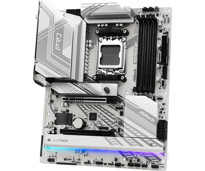 Материнская плата ASROCK X870 PRO RS WIFI, AM5, X870, 4*DDR5, 4*SATA, 3*M.2, 6*USB 2.0, 4*USB 3.2, Type-C, 2*PCIx16, 1*M.2 (Key E), HDMI, ATX