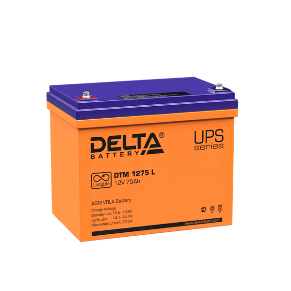 Аккумуляторная батарея Delta Аккумуляторная батарея для ИБП DTM 1275 L (12V / 75Ah) AGM, 12 лет (4614010640009)