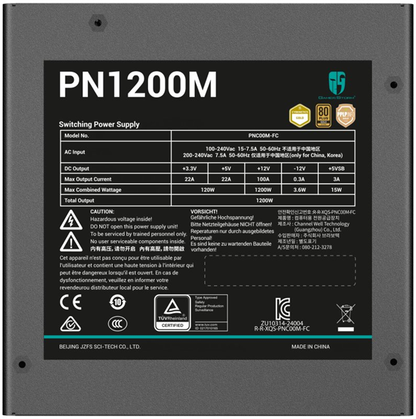 Deepcool GAMERSTORM PN1200M (ATX 3.1, 1200W, Full Cable Management, PWM 135mm fan, Active PFC, 80+ GOLD, Active PFC + Full Bridge SRC LLC + DC/DC, Gen5 PCIe) RET (R-PNC00M-FC0B-WGEU)