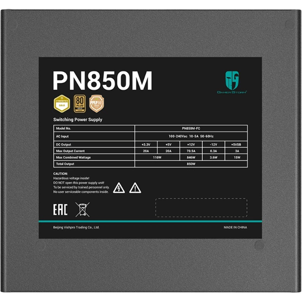 Deepcool GAMERSTORM PN850M (ATX 3.1, 850W, Full Cable Management, PWM 120mm fan, Active PFC, 80+ GOLD, Gen5 PCIe) RET (R-PN850M-FC0B-WGEU) арт. GS PN850M