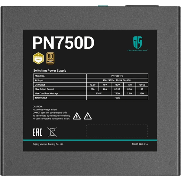 Deepcool GAMERSTORM PN750D (ATX 3.1, 750W, PWM 120mm fan, Active PFC, 80+ GOLD, Gen5 PCIe) RET (R-PN750D-FC0B-WGEU-V2) арт. GS PN750D