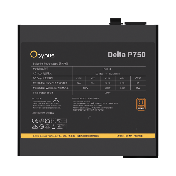 Ocypus Delta P750, 750W, APFC, 80+ Bronze, ATX 3.1, 120mm Fan (P750-BF)