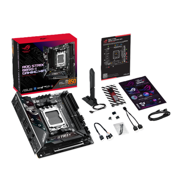 Материнская плата ASUS ROG STRIX B850-I GAMING WIFI, AM5, B650, 2*DDR5, 2*SATA, 2*M.2, 4*USB 3.2, 2*USB 2.0, Type-C, 2*PCIx16, HDMI, mITX; 90MB1K30-M0EAY0
