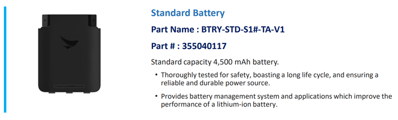 Bluebird ASSY: S10 (BTRY-S1X-45MA-01) Standard battery, 4500mAh