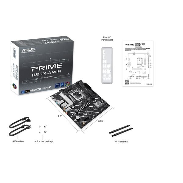 ASUS PRIME H810M-A WIFI, LGA1851, H810, 2*DDR5, 4*SATA, 2*M.2, 2*USB 3.2, 4*USB 2.0, 1*PCIx16, 1*PCIx1, HDMI+DP, mATX; 90MB1KJ0-M0EAY0