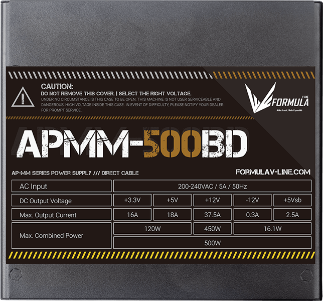 Formula V Line APMM-500BD, 500W, ATX3.1/PCIe5.1, APFC, 80+ Bronze, 12cm Fan