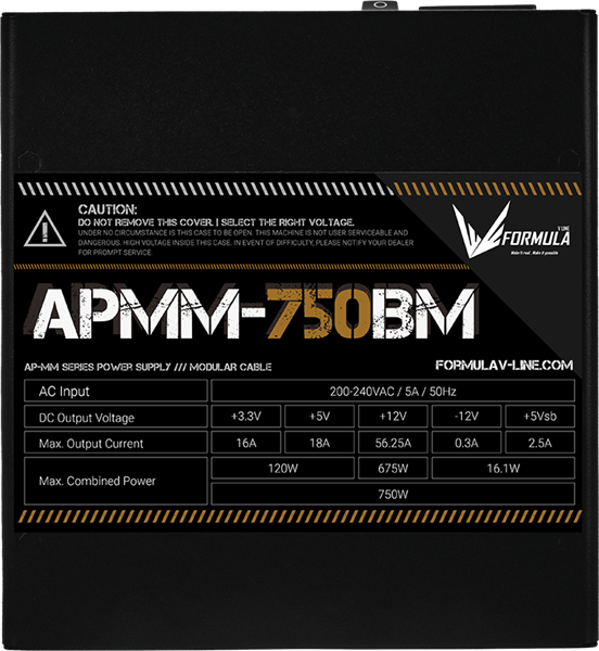 Formula V Line APMM-750BM, 750W, ATX3.1/PCIe5.1, APFC, 80+ Bronze, 12cm Fan, Full Modular