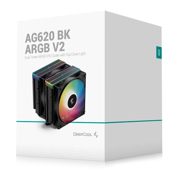 DEEPCOOL AG620 BK ARGB V2 LGA20XX/1700/1200/115X/AM5/AM4 (9шт/кор, TDP 260W, PWM, ARGB DUAL Fan 120mm, 6 тепл. трубок, черный) RET (R-AG620-BKAMMN-GJD)