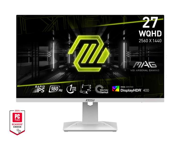 Монитор MSI MAG 274QRFW X32 27" 16:9 WQHD(2560x1440) Rapid IPS Flat, DisplayHDR 400, 0,5ms, 1000:1, 100M:1, 300nits, 2xHDMI 2.0b, DP 1.4a, Tilt, Swivel, Height,Pivot,VESA,320Hz,White,1y w-ty
