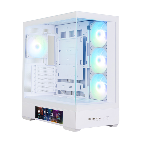 ZALMAN P40 DS, ATX, WHITE, WINDOW, 9.1-inch LCD screen, 2xCombo(2.5” or 3.5”), 1x2.5”, 1xUSB TYPE-C, 2xUSB3.0, SIDE 3x120mm ARGB, REAR 1x120mm ARGB