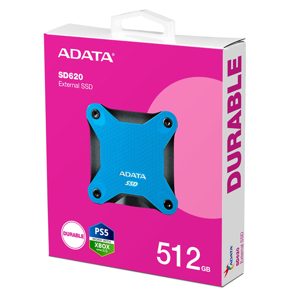 External SSD ADATA 512GB USB 3.2 Gen 2 (USB 10Gbps) R550/W480MB/s 3D NAND COLOR BOX blue арт. SD620-512GCBL