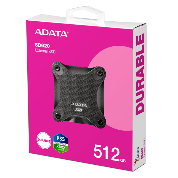 External SSD ADATA 512GB USB 3.2 Gen 2 (USB 10Gbps) R550/W480MB/s 3D NAND COLOR BOX black арт. SD620-512GCBK