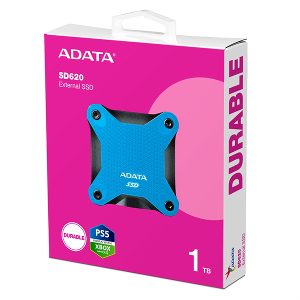 External SSD ADATA 1TB USB 3.2 Gen 2 (USB 10Gbps) R550/W480MB/s 3D NAND COLOR BOX blue арт. SD620-1TCBL