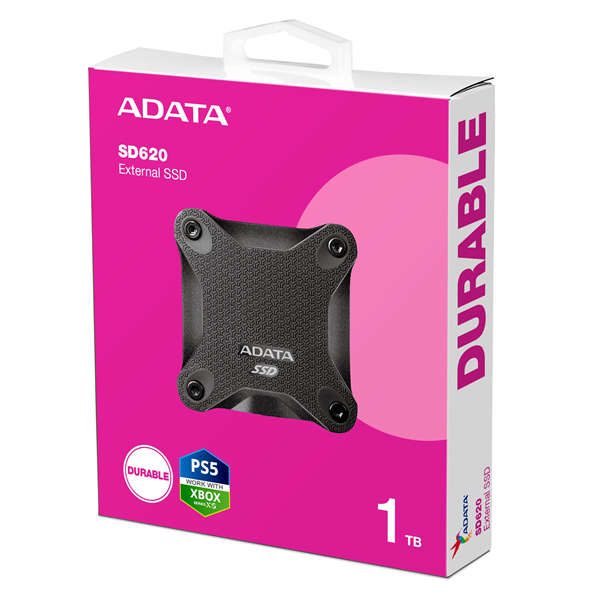 External SSD ADATA 1TB USB 3.2 Gen 2 (USB 10Gbps) R550/W480MB/s 3D NAND COLOR BOX black арт. SD620-1TCBK