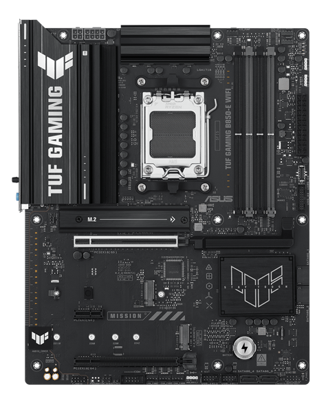 Материнская плата ASUS TUF GAMING B850M-E WIFI, AM5, B850, 4*DDR5, 4*SATA, 3*M.2, 4*USB 3.2, 3*USB 2.0, Type-C, 3*PCIx16, 1*PCIx1, DP+HDMI, mATX; 90MB1LS0-M0EAY0