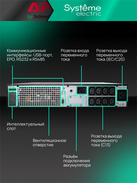 Systeme Electric Smart-Save Online SRT, 3000VA/3000W, On-Line, Extended-run, Rack 2U(Tower convertible), LCD, Out: 8xC13+1xC19, SNMP Intelligent Slot, USB, RS-232, Pre-Inst. Web/SNMP