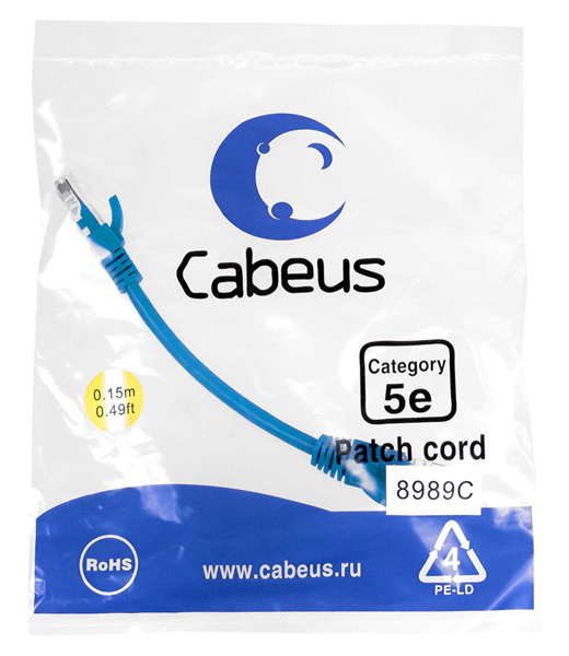 Патч-корд Cabeus арт. PC-UTP-RJ45-Cat.5e-0.15m-BL