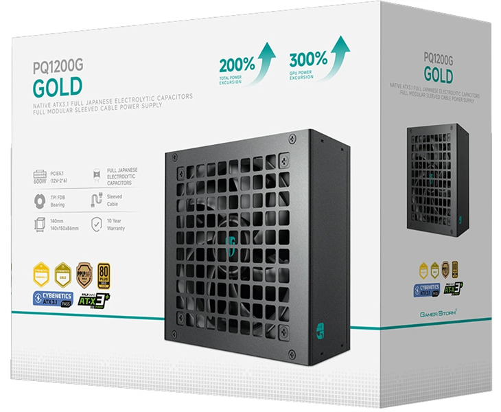 Deepcool GAMERSTORM PQ1200G (ATX 3.1, 1200W, Full Cable Management, PWM 120mm fan, 80+ GOLD, Active PFC + Half Bridge + DC/DC, Full Japanese Capasitors, Gen5 PCIe) RET (R-PQC00G-FD0B-WGEU-V1)