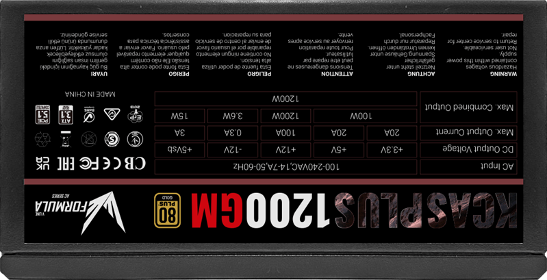 Formula V Line KCAS PLUS 1200GM, 1200W, ATX3.1/PCIe5.1, APFC, 80+ Gold, 14cm Fan, Full Modular