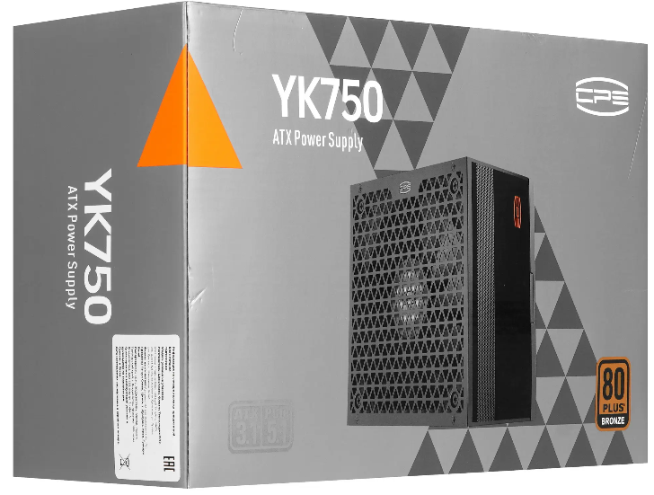 Блок питания PCCooler YK750, 750W, ATX3.1/PCIe5.1, APFC, 80+ Bronze, 13.5cm Fan, Non-Modular (P5-YK750-B1F)