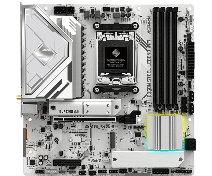 Материнская плата ASROCK B850M STEEL LEGEND WIFI, AM5, B850, 4*DDR5, 4*SATA, 3*M.2, 4*USB 2.0, 3*USB 3.2, Type-C, 2*PCIx16, 1*M.2 (Key E), HDMI+DP,  mATX