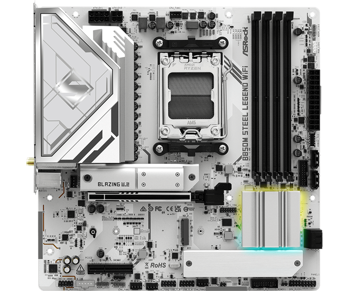 Материнская плата ASROCK B850M STEEL LEGEND WIFI, AM5, B850, 4*DDR5, 4*SATA, 3*M.2, 4*USB 2.0, 3*USB 3.2, Type-C, 2*PCIx16, 1*M.2 (Key E), HDMI+DP,  mATX