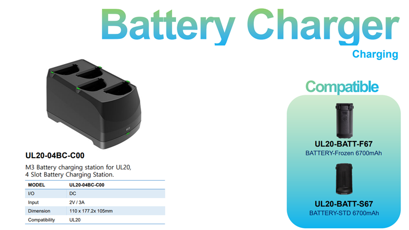 M3 Mobile ASSY: UL20/UL30 Battery charging station, 4 Slot?Battery Charger. Requires power supply (UL20-PWSP-2XX; sold separately) арт. UL20-04BC-C00