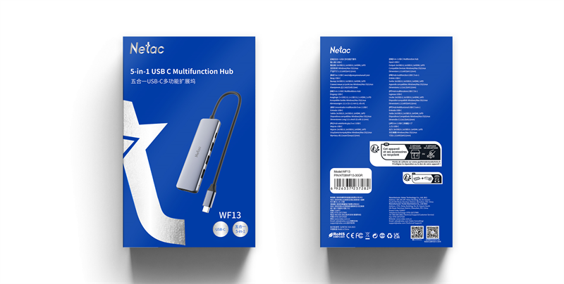 USB-концентратор Netac Hub WF13, Type-C to USB3.0+USB2.02+100W PD+HDMI (repl. NT08WF13-30GR)