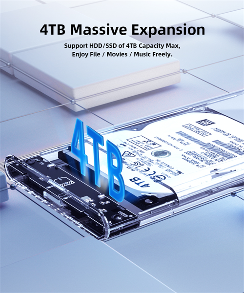Внешний корпус для диска HDD/SSD Netac WH11 2.5 SATA to USB3.0 External HDD/SSD Case, Slide Transparent Cover, with USB3.0 C to C cable арт. NT07WH11-30CC
