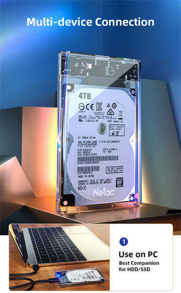 Внешний корпус для диска HDD/SSD Netac WH11 2.5 SATA to USB3.0 External HDD/SSD Case, Slide Transparent Cover, with USB3.0 C to C cable арт. NT07WH11-30CC