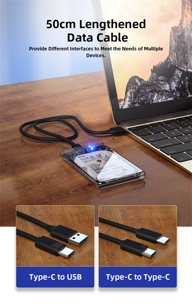 Внешний корпус для диска HDD/SSD Netac WH11 2.5 SATA to USB3.0 External HDD/SSD Case, Slide Transparent Cover, with USB3.0 C to C cable арт. NT07WH11-30CC