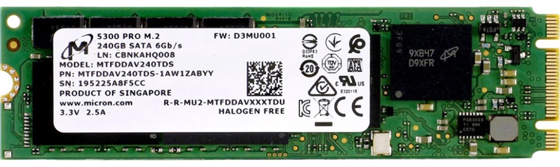 Micron 5300PRO 240GB SATA M.2(22x80mm) 3D TLC R540/W310MB/s MTTF 3М 67000/40000 IOPS 657TBW SSD Enterprise Solid State Drive, 1 year, OEM