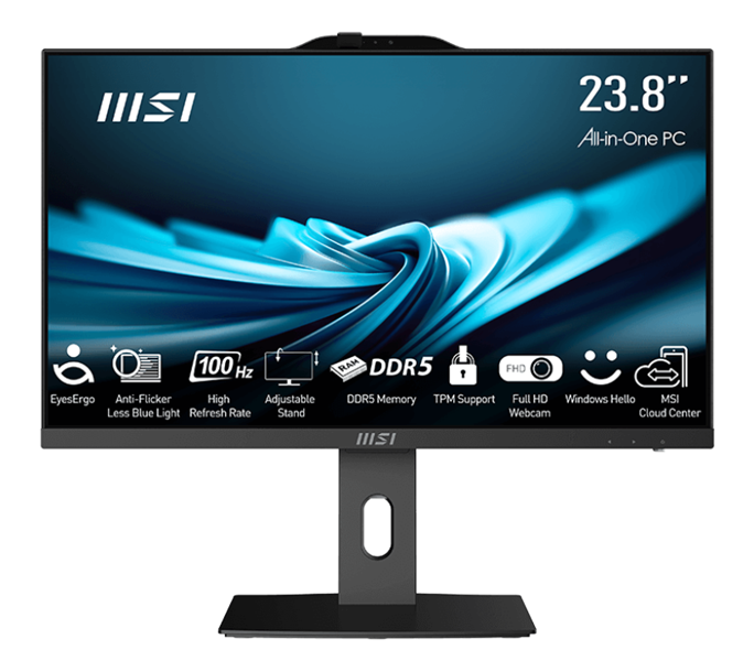 MSI Pro AP242P 14M AiO 23,8" FHD(1920x1080)IPS AG Non-touch, Core i5-14400 (2.5GHz), 16Gb DDR5 (2x8Gb), 512GB SSD, Intel UHD,WiFi,BT,camera,WirelessKB&mouse Eng/Rus,Win11Pro,1y w-ty,Black