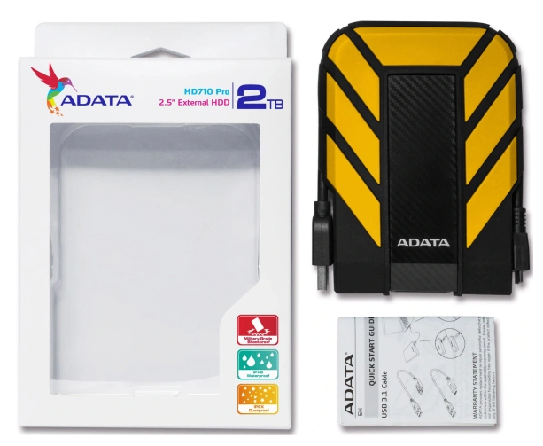 External HDD ADATA 2TB USB 3.2 Gen 1 COLOR BOX yellow арт. AHD710P-2TU31-CYL