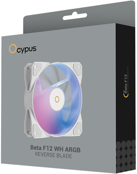 Ocypus Beta F12 WH ARGB REVERSE BLADE, 120x120x25mm, 4-PIN PWM, 800-1600 RPM, 29 DBA MAX, HYDRO BEARING