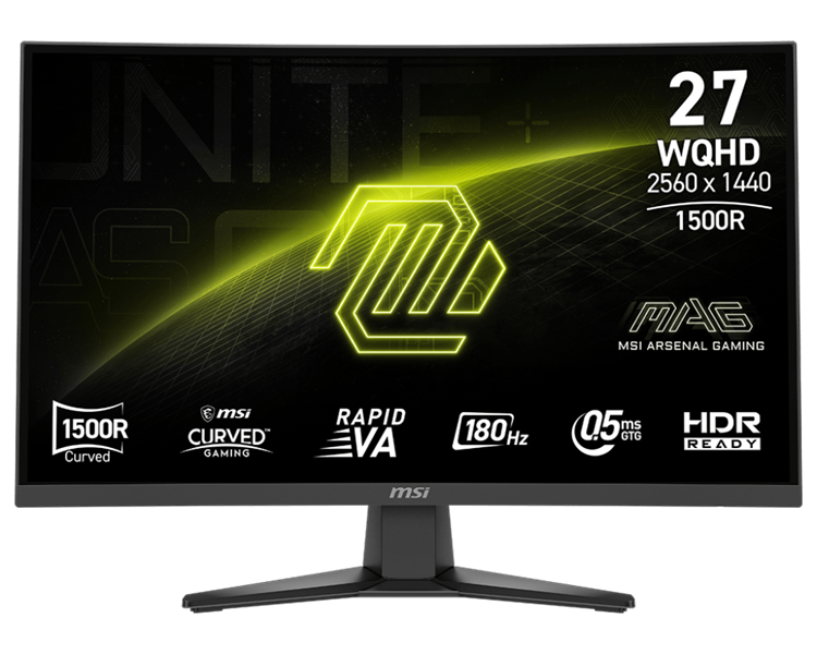 MSI MAG 275CQF E18 27" 16:9 WQHD(2560x1440) Rapid VA Curve 1500R, 0,5ms(GTG), 5000:1,100M:1,250nits,178/178, 2xHDMI 2.0b, 1xDP 1.4a, Tilt,VESA,180HZ,Black,1y war-ty арт. 9S6-3CE91H-022