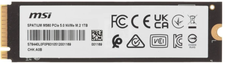 MSI SSD SPATIUM M560 1TB M.2 2280 PCle 5.0 NVMe R10200/W8400MB/s 3D NAND TLC MTBF 1.5M 1300000/1400000 IOPS 600TBW арт. S78-440L0F0-P83