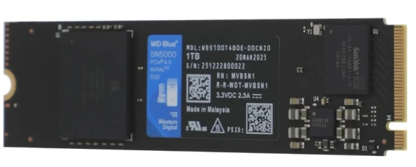 Western Digital Blue SN5100 SSD M2.2280 PCIe 4.0 1Tb, 7100MBs/6700MBs, TBW 600, WDS100T5B0E, 1 year