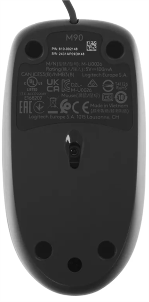 Logitech M90 Optical Mouse, USB, Black, 1000dpi, CN, [910-001795/910-001794/910-001793]