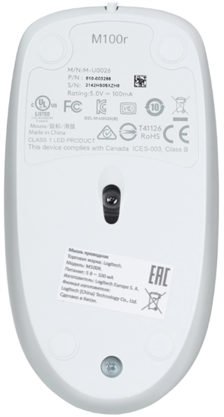 Мышь Logitech Mouse M100, White, USB, 1000dpi, CN,  [910-005007/910-006764]