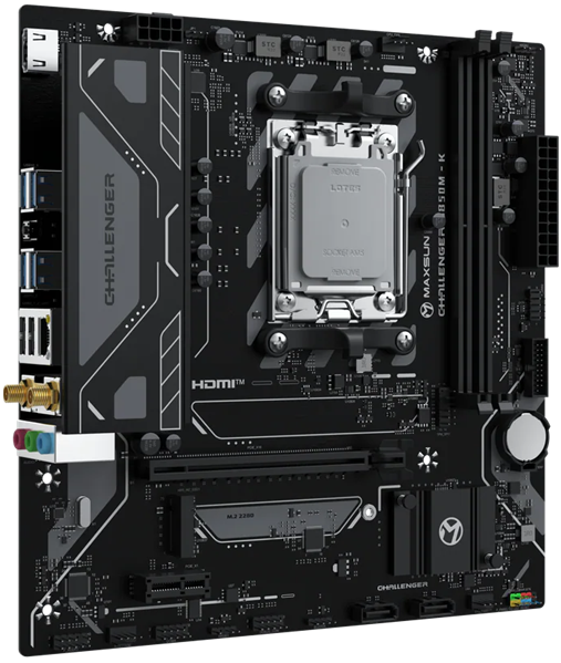 Материнская плата MAXSUN MS-Challenger B850M-K WIFI, AM5, B850, 2*DDR5, 2*SATA3, M.2, 4*USB 3.2, 2*USB 2.0, 1*PCIEx16, 1*PCIEx1, DP+HDMI, mATX